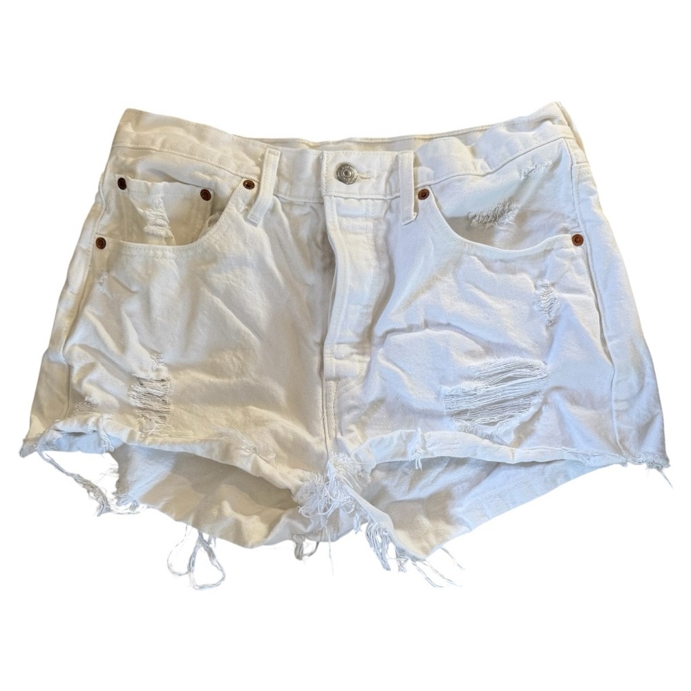 Levi's White Distressed Jean Shorts